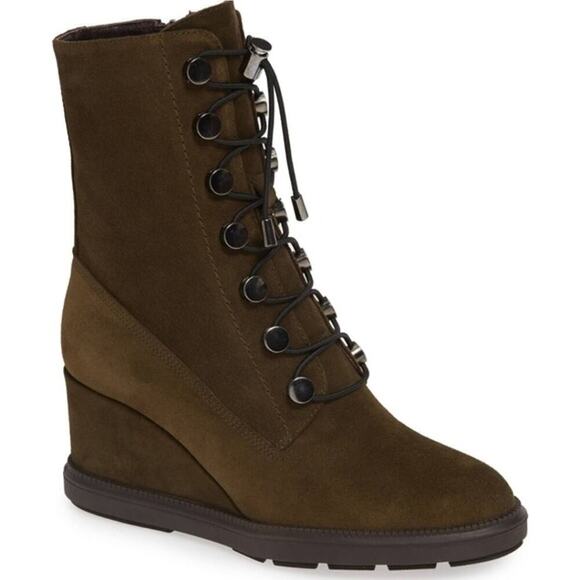 Aquatalia Chance Wedge Waterproof Boot in Forest (Olive Green) Suede SZ 6 1/2 - Picture 2 of 9